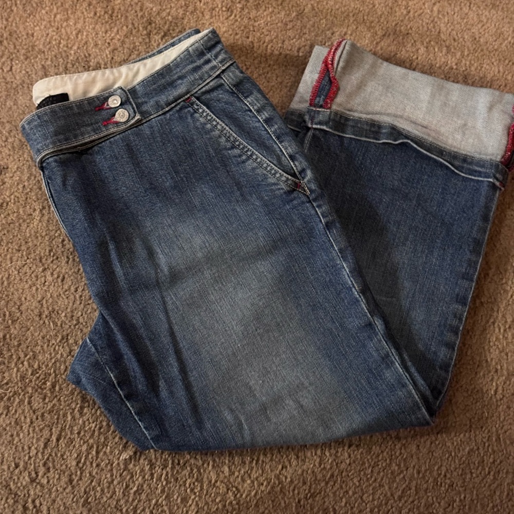 The Limited Dark Blue Straight-Leg Jeans with Cuffed Hem